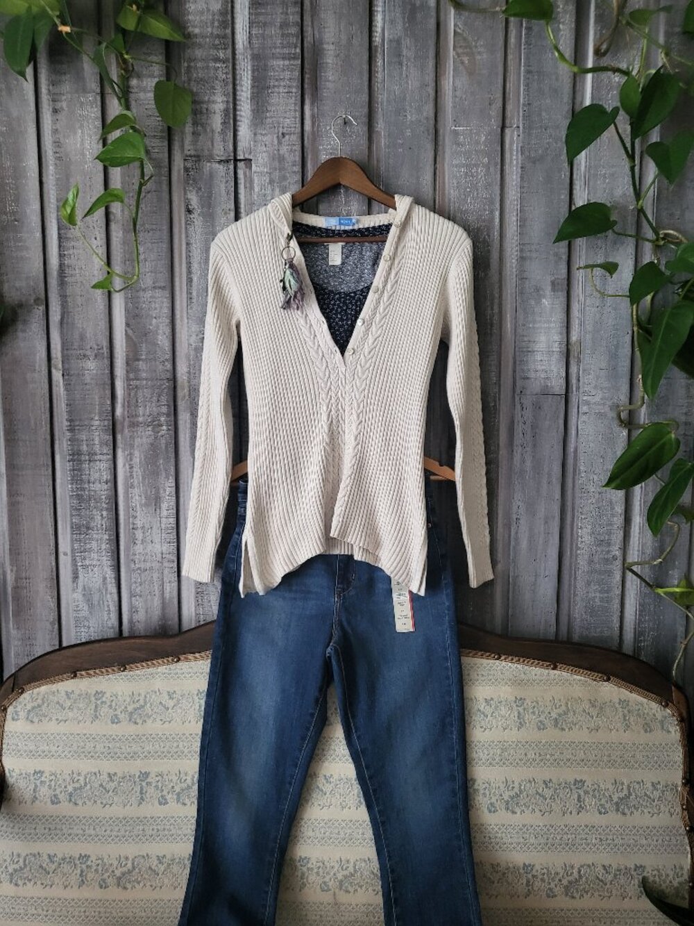 Casual Fall Outfit Set Bundle Levi's Jeans NWT HM Blouse Knit Hoodie Bag Charm